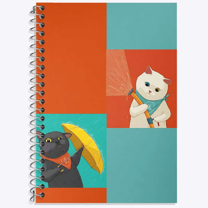 دفتر زبان 50 برگ خندالو مدل دو خط طرح گربه های بامزه کد N4007