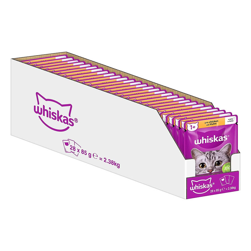 پوچ گربه بالغ ویسکاس مدل ژلی طعم مرغ وزن 85 گرم مجموعه 28 عددی