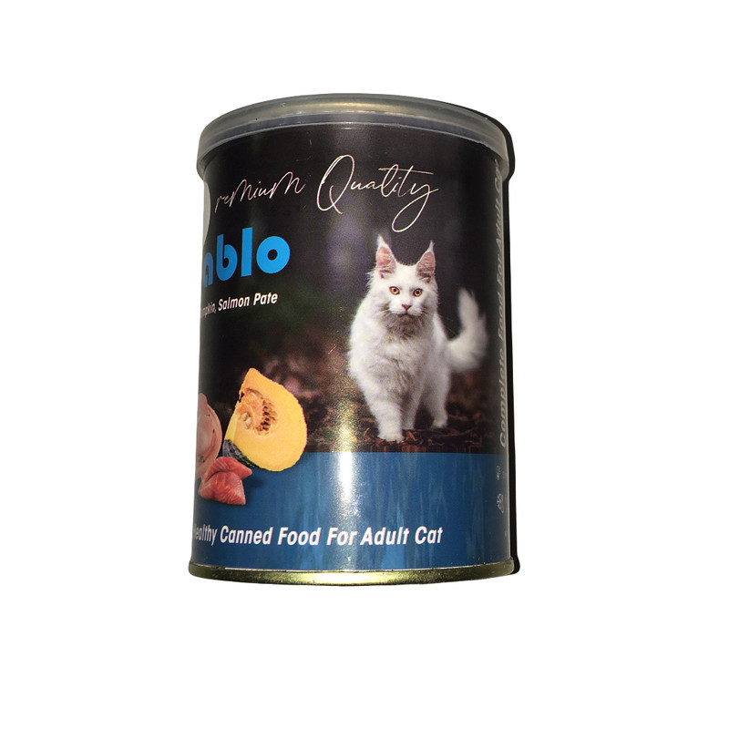کنسرو غذای گربه پابلو مدل مرغ و ماهی سالمون و کدو تنبل وزن 400 گرم