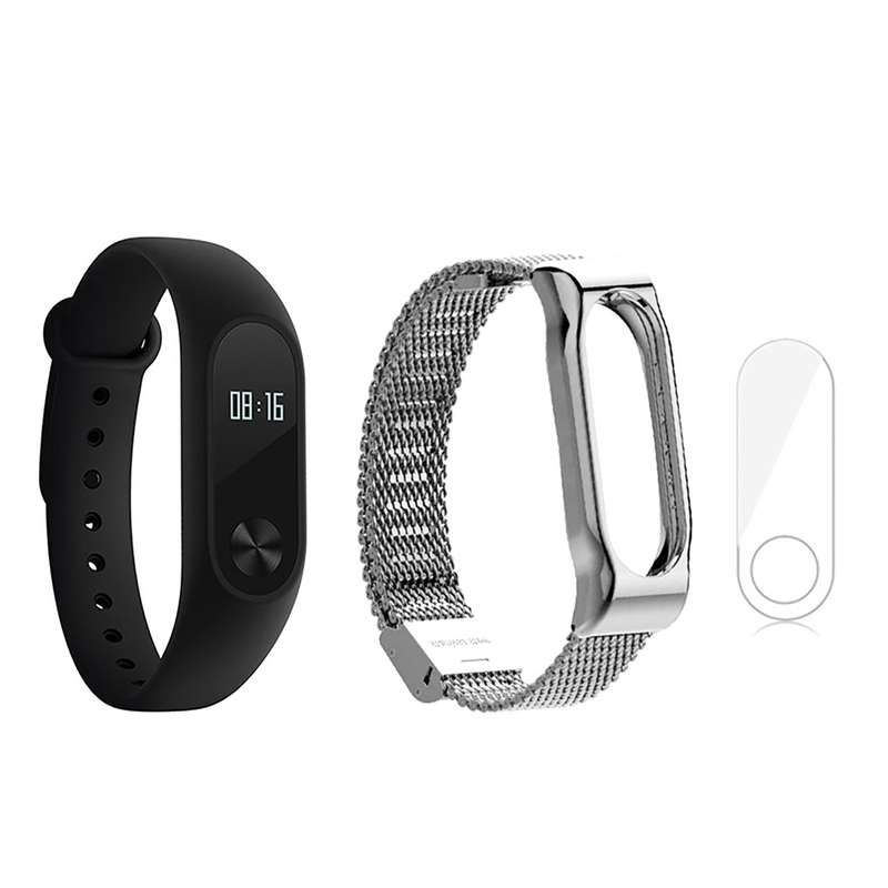 مچ بند هوشمند شیائومی مدل Mi Band 2 به همراه بند فلزی Metal و گلس کد 02 مچ بند هوشمند شیائومی مدل Mi Band 2 به همراه بند فلزی Metal و گلس کد 02