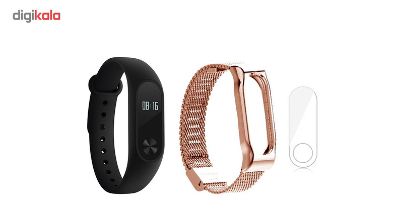 مچ بند هوشمند شیائومی مدل Mi Band 2 به همراه بند فلزی Metal و گلس کد 02