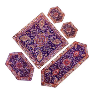 ست 5 تکه رومیزی ترمه حسینی یزد طرح سالار 