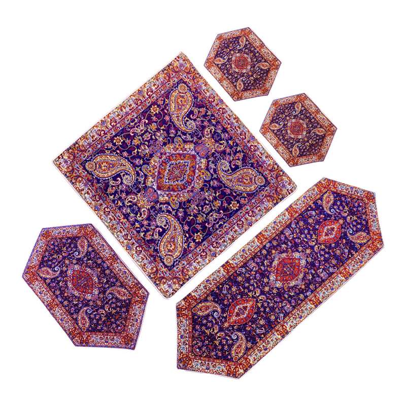 ست 5 تکه رومیزی ترمه حسینی یزد طرح سالار 