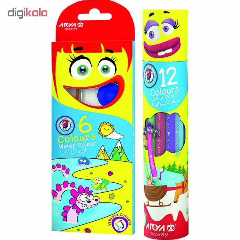 مداد رنگی 12 رنگ آریا مدل 567 به همراه آبرنگ 6 رنگ آریا مدل 76