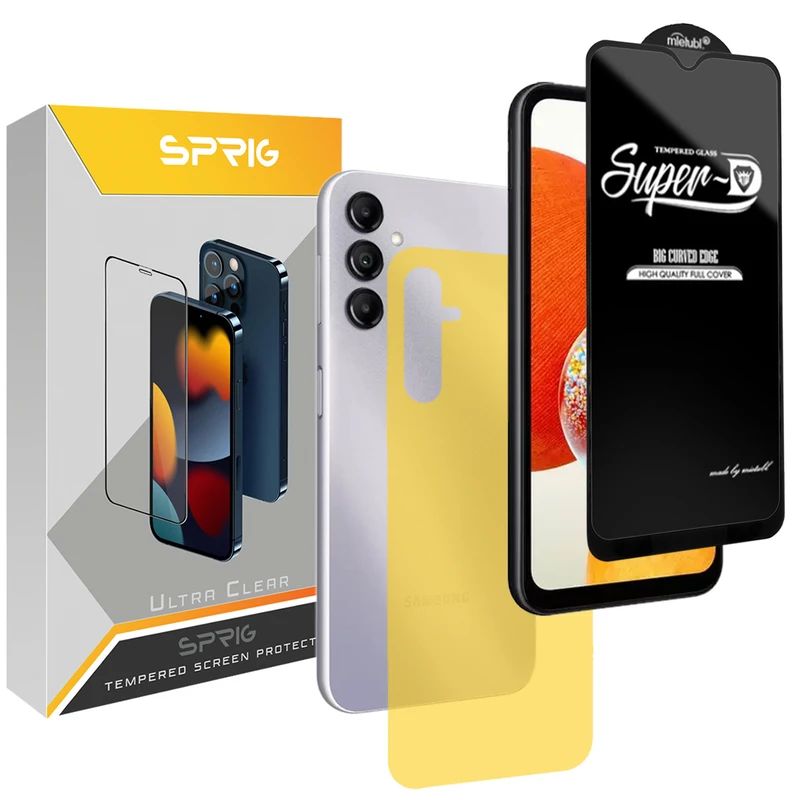 محافظ پشت گوشی اسپریگ مدل SPD-BK مناسب برای گوشی موبایل سامسونگ Galaxy A14 به همراه محافظ صفحه نمایش