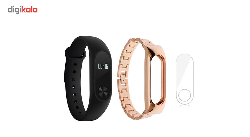 مچ بند هوشمند شیائومی مدل Mi Band 2 به همراه بند فلزی Metal و گلس کد 01
