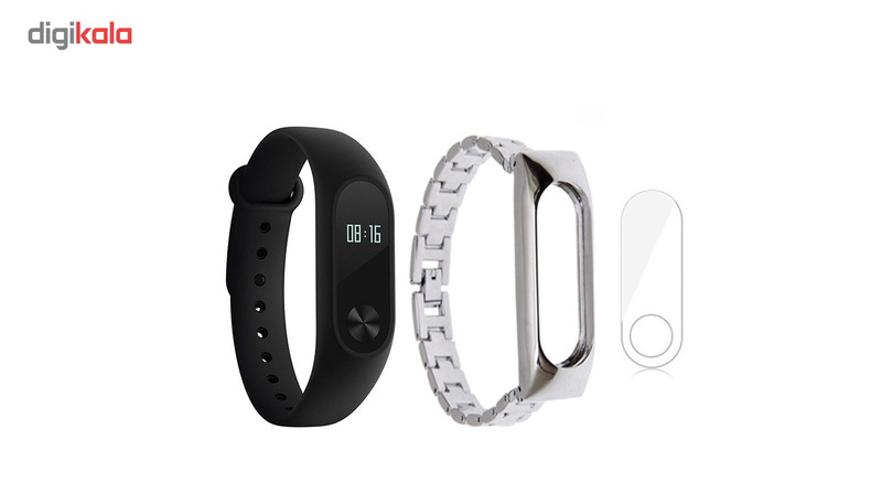مچ بند هوشمند شیائومی مدل Mi Band 2 به همراه بند فلزی Metal و گلس کد 01