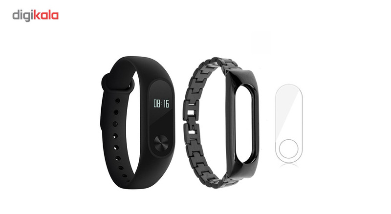 مچ بند هوشمند شیائومی مدل Mi Band 2 به همراه بند فلزی Metal و گلس کد 01