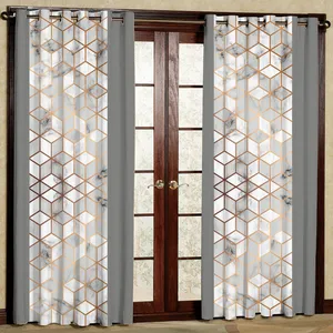  پرده بارمان دکور طرح مکعبی مدل هازان پانچی کد 1019 W سایز 140x280 سانتی متر