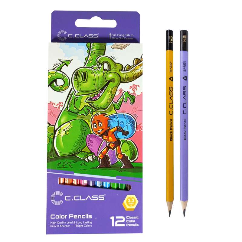 مداد رنگی 12 رنگ سی.کلاس کد 100 به همراه مداد مشکی بسته 2 عددی