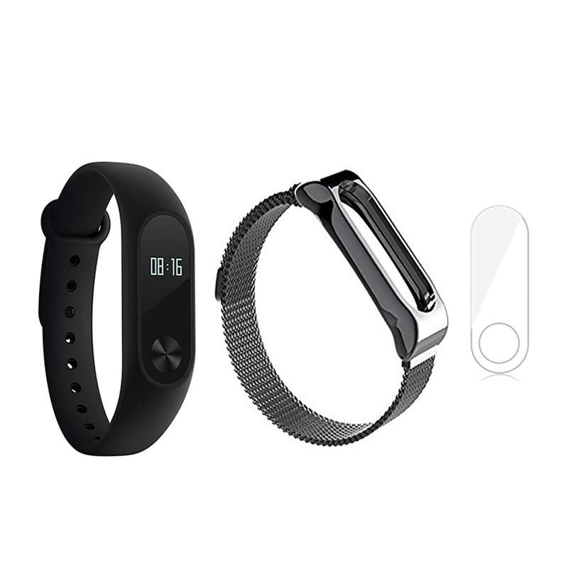 مچ بند هوشمند شیائومی مدل Mi Band 2 به همراه بند فلزی Metal و گلس مچ بند هوشمند شیائومی مدل Mi Band 2 به همراه بند فلزی Metal و گلس