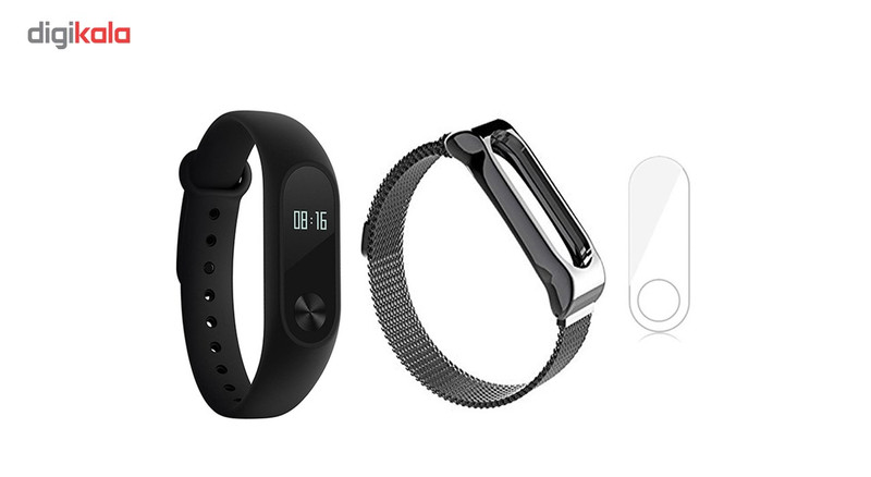 مچ بند هوشمند شیائومی مدل Mi Band 2 به همراه بند فلزی Metal و گلس
