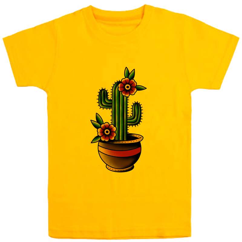 تی شرت آستین کوتاه دخترانه مدل کاکتوس D77 رنگ زرد