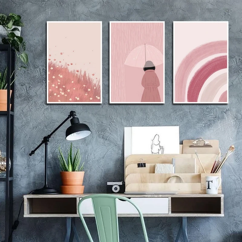 تابلو بکلیت طرح نقاشی و رنگین کمان مدل شاین اکلیلی W-2289 فریم سفید مجموعه 3 عددی