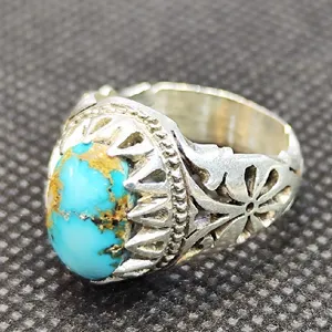 انگشتر نقره مردانه مدل سنگ فیروزه نیشابور کد 31