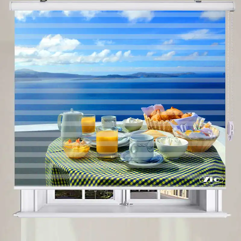 پرده زبرا زیو طرح صبحانه کد B7 سایز 200x280 سانتی متر