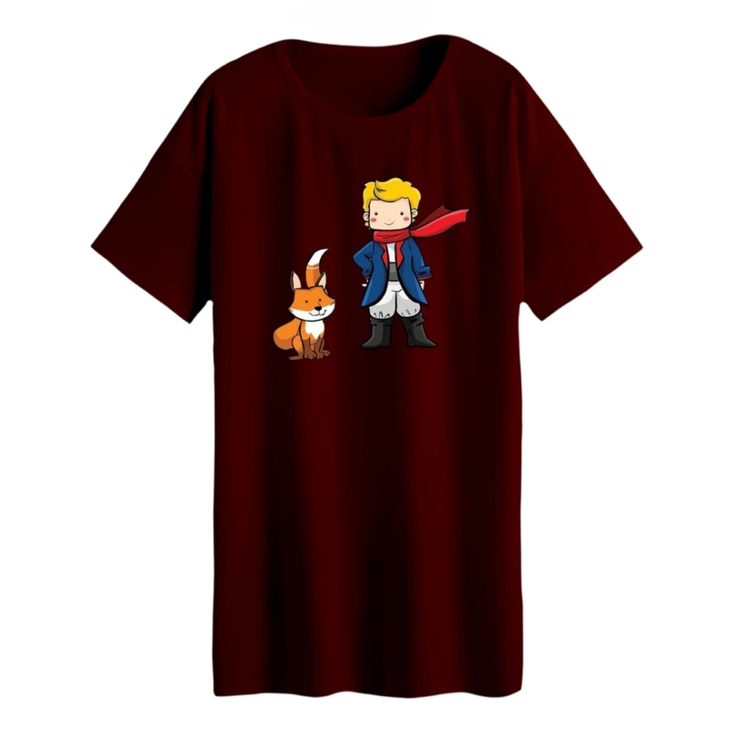 تی شرت لانگ زنانه مدل شازده کوچولو و روباه کد 2