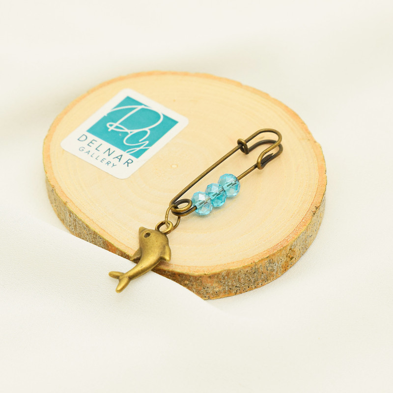 سنجاق سینه دخترانه دلنار گالری مدل دلفین و ابر و چشم نظر مجموعه 2 عددی