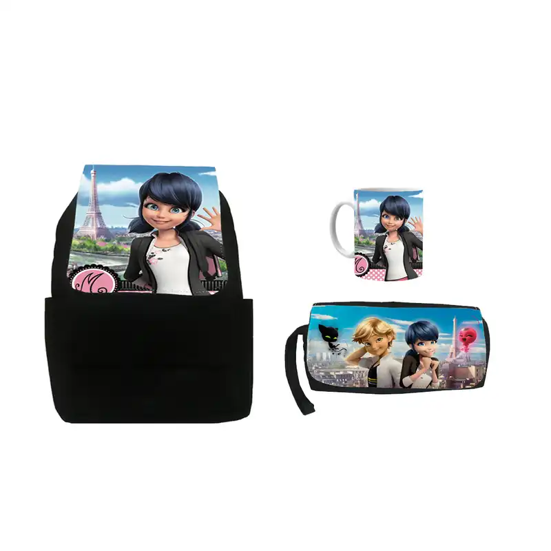 کوله پشتی طرح دختر کفشدوزکی کد sk13 به همراه جامدادی و ماگ