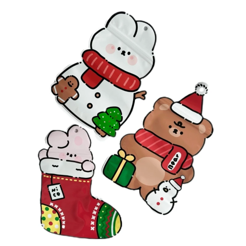 پاکت زیپ دار مدل جوراب کریسمس حیوانات برفی بسته 3 عددی
