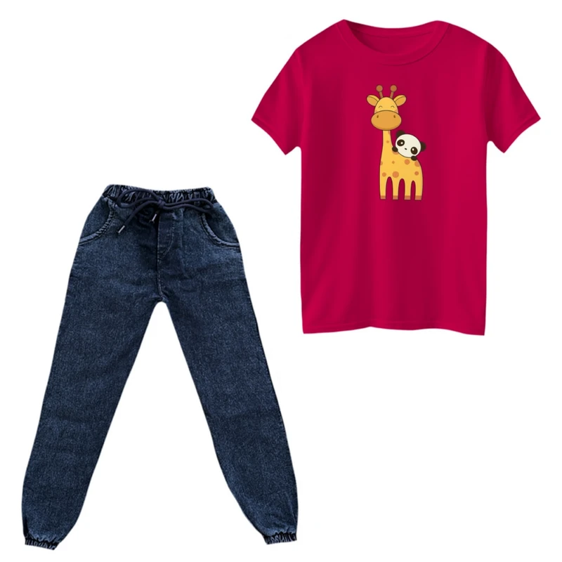 ست تی‌شرت و شلوار دخترانه مدل زرافه کد ۲۳