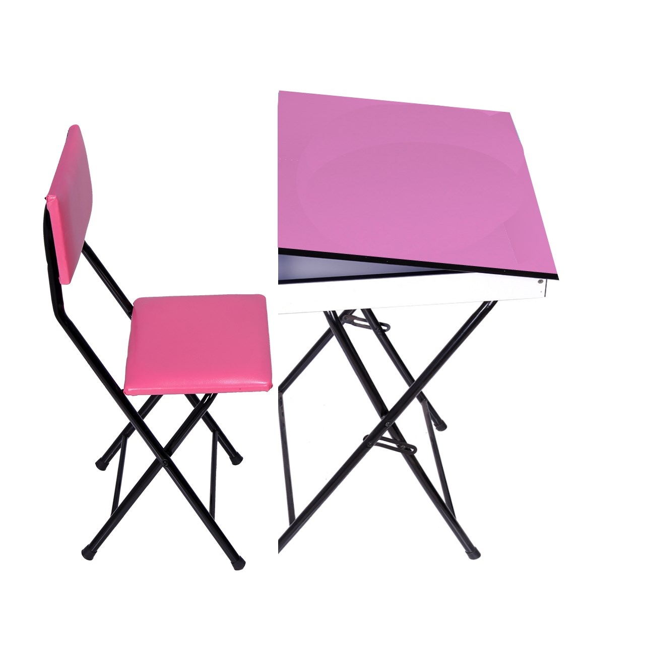 میز و صندلی تحریر تاشو و تنظیم شو باکس دار صورتی 