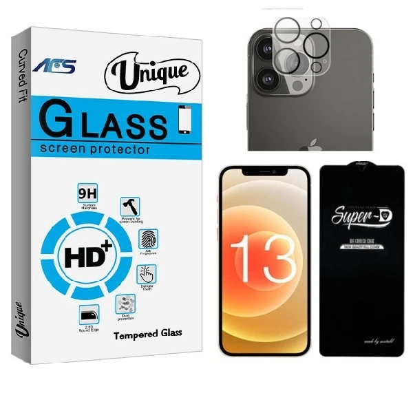 محافظ صفحه نمایش ای اف اس مدل SUPER-D مناسب برای گوشی موبایل اپل iPhone 13 Pro max به همراه محافظ لنز دوربین