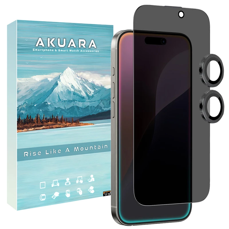 محافظ صفحه نمایش حریم شخصی آکوآرا مدل AKU PVRN مناسب برای گوشی موبایل اپل iPhone 11 به همراه محافظ لنز دوربین