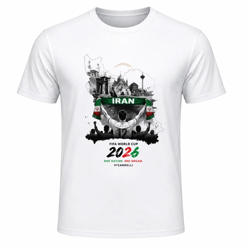 تی‌شرت آستین کوتاه یقه گرد مردانه مدل A07 طرح جام جهانی 2026 ایران