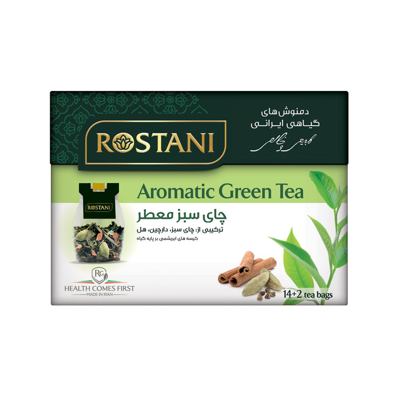 دمنوش گیاهی چای سبز معطر رستنی مدل Aromatic Green Tea بسته 16 عددی