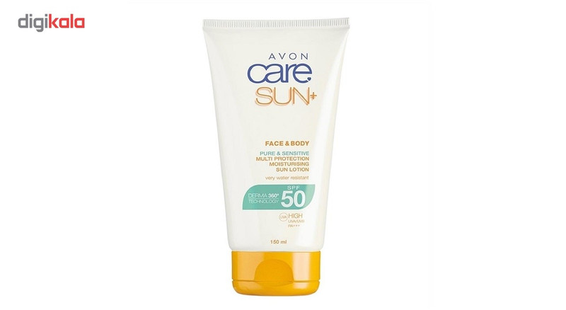لوسیون ضد آفتاب صورت و بدن آون مدل Avon Care Sun Pure And Sensitive Face And Body Sun Lotion SPF50 حجم 150 میلی لیتر