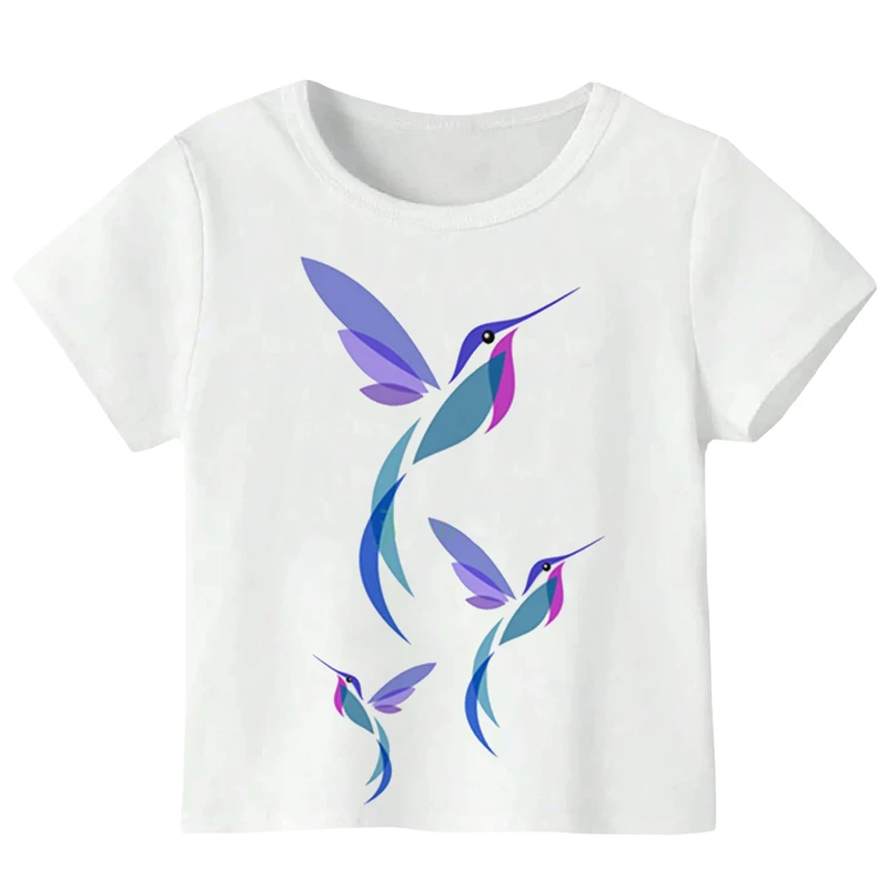 تی‌شرت آستین کوتاه دخترانه مدل W155 طرح پرنده ها
