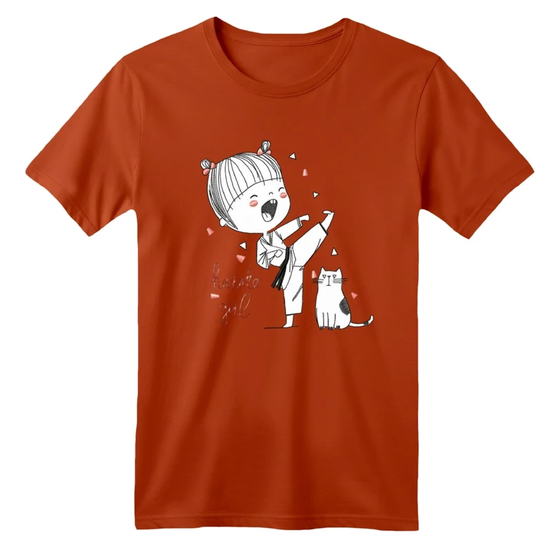 تی شرت آستین کوتاه بچگانه مدل دخترک و گربه کد 2