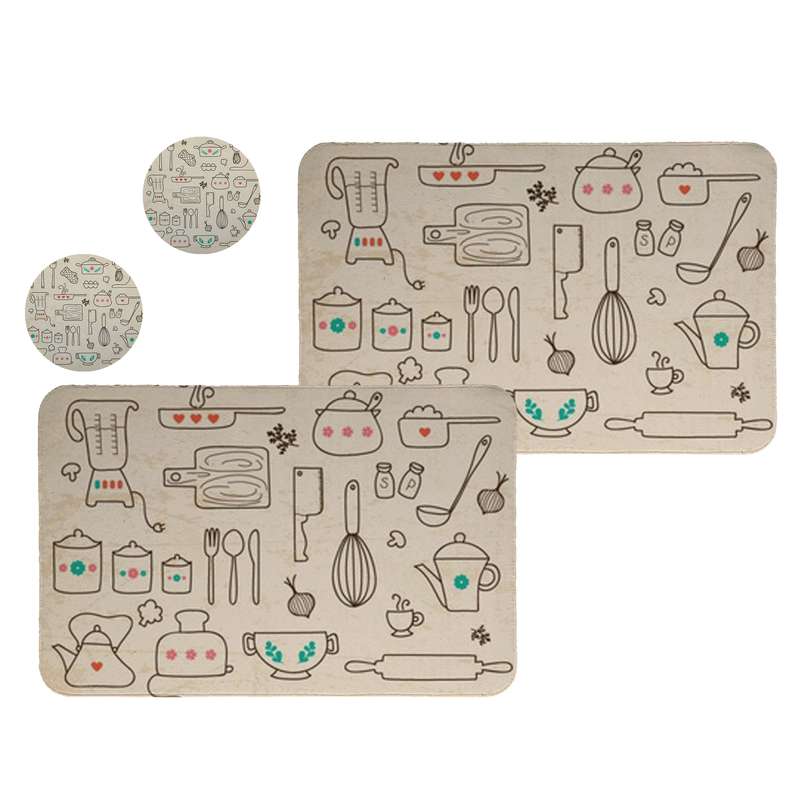 زیربشقابیطرح آشپزخانه  کد 8086 مجموعه 2عددی به همراه زیرلیوانی