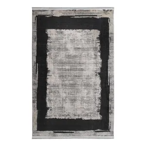 فرش ماشینی 700 شانه فرش آرمانی زمینه طوسی حاشیه مشکی طرح مدرن کد 7813