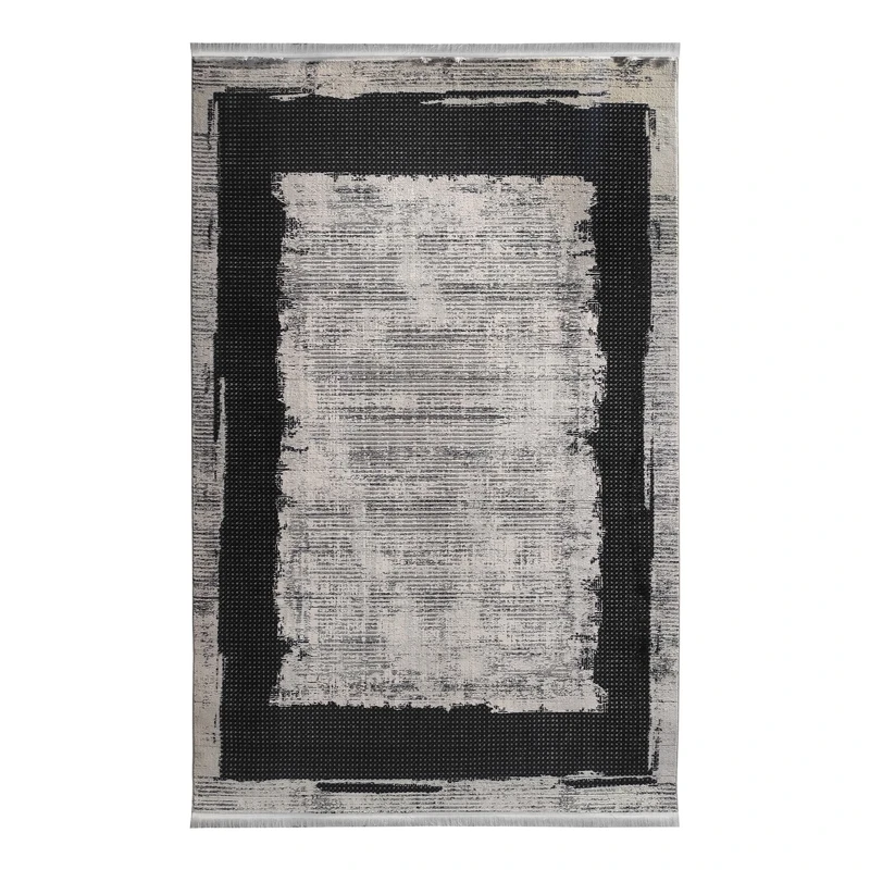 فرش ماشینی 700 شانه فرش آرمانی زمینه طوسی حاشیه مشکی طرح مدرن کد 7813