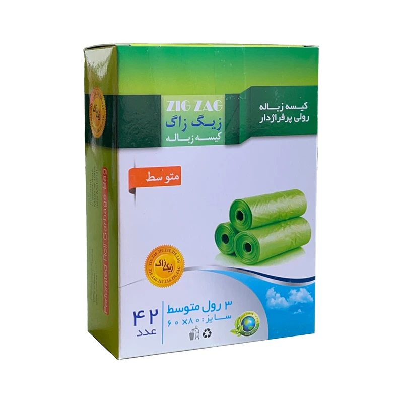کیسه زباله زیگ زاگ مدل رولی پرفراژدار سایز متوسط بسته 42 عددی