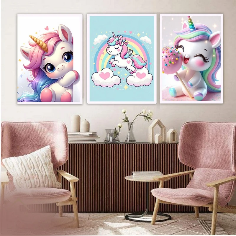تابلو کودک بکلیت طرح اتاق و یونیکورن مدل W-MR-1005 مجموعه 3 عددی