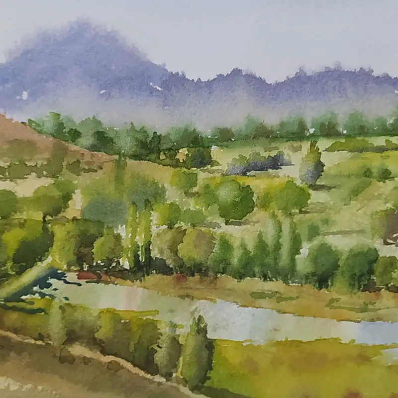 نقاشی آبرنگ طرح کوهپایه کد 60