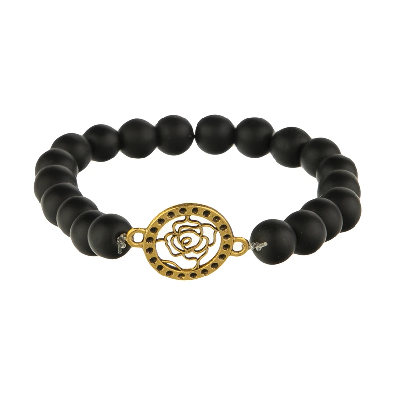 دستبند دخترانه مدل مهره ای اونیکس طرح گل کد005