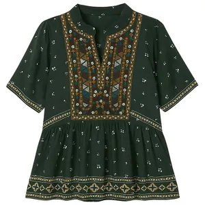 بلوز آستین کوتاه یقه هفت زنانه مدل Traditional 