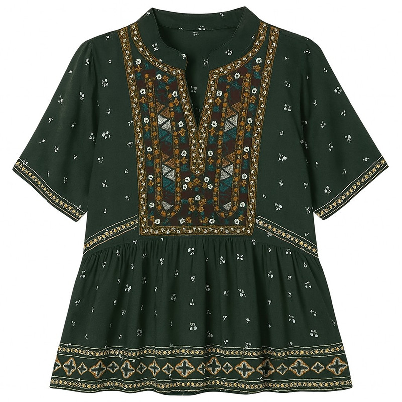 بلوز آستین کوتاه یقه هفت زنانه مدل Traditional 