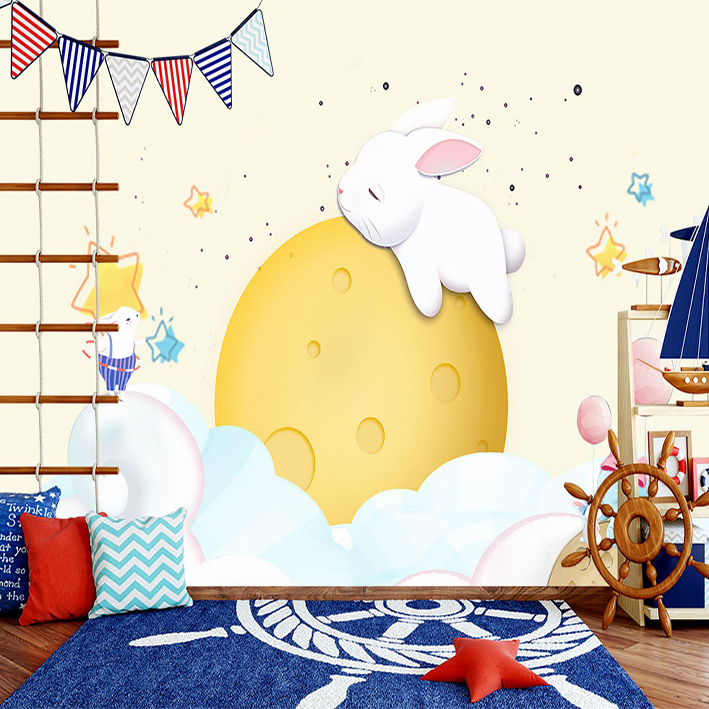 پوستر دیواری اتاق کودک مدل خرگوش ماه و ستاره DVRF1677