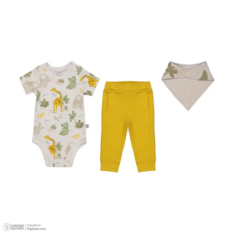 ست 3 تکه لباس نوزادی ایندیگو مدل 5008 رنگ استخوانی