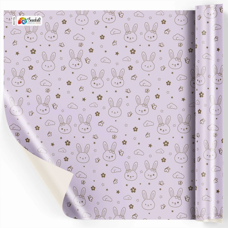 کاغذ کادو صدفی طرح خرگوش سایز 50*70 سانتی متر بسته 5 عددی