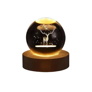  چراغ خواب مدل گوی شیشه ای ریموت دار 3D طرح گوزن