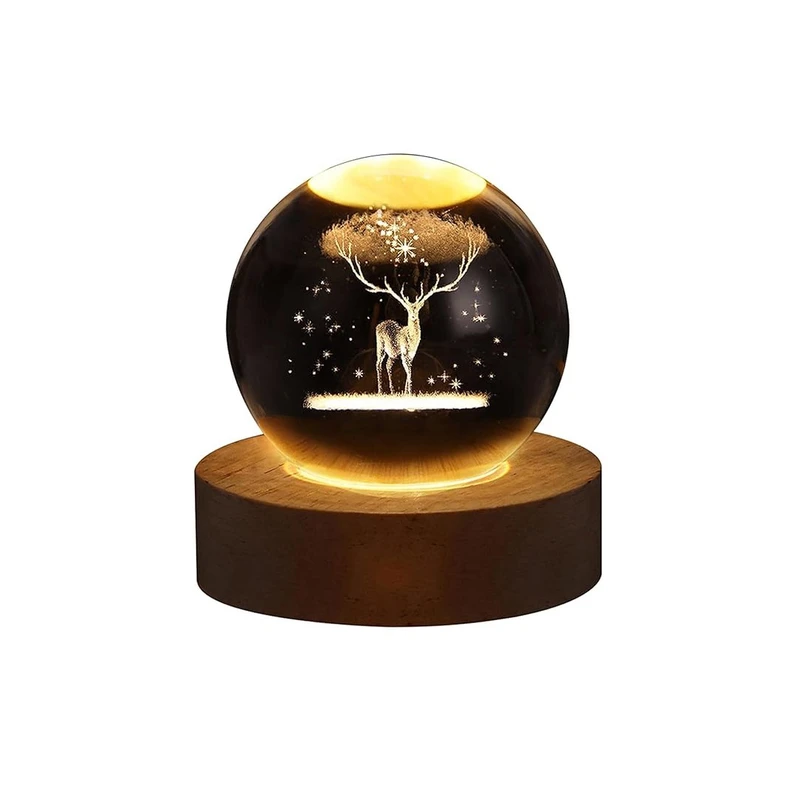  چراغ خواب مدل گوی شیشه ای ریموت دار 3D طرح گوزن