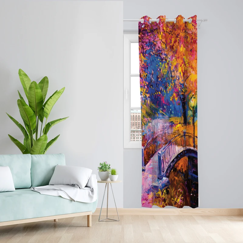 پرده طرح پاییز گل مدل مخمل پانچی کد L 1396L Z سایز 140x200 سانتی متر