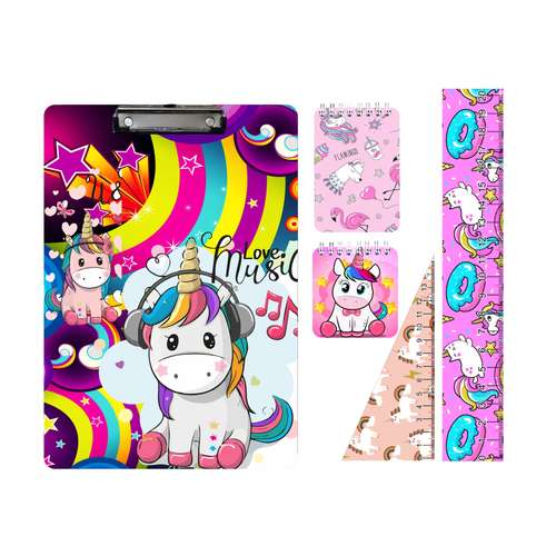 بسته لوازم تحریر مدل تکشاخ یونیکورن مجموعه 5 عددی 