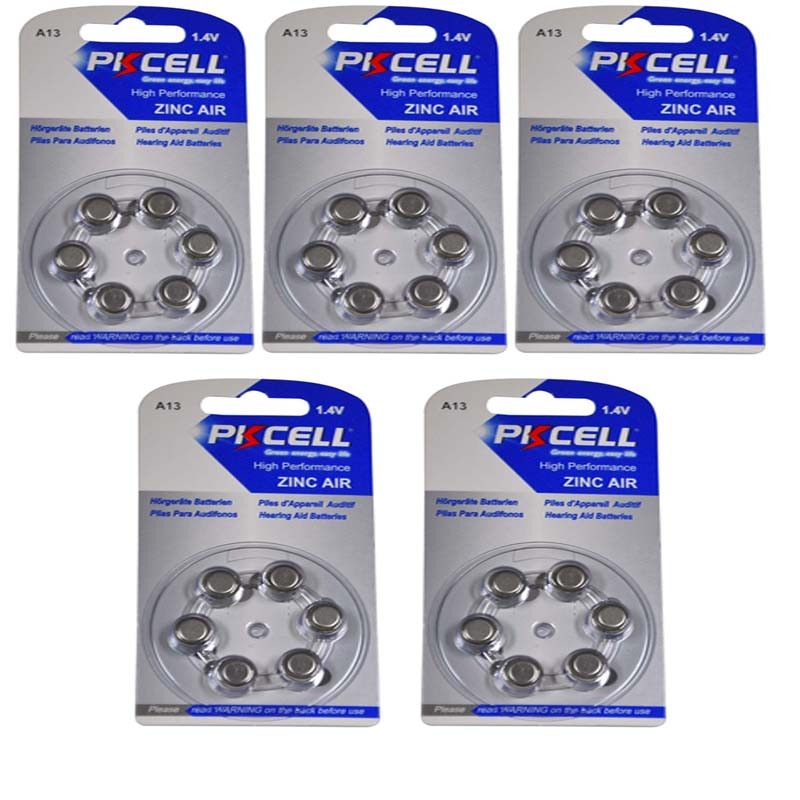 باتری سمعک پی‌کی سل مدل A13 1.5V Alkaline button cell بسته 30 عددی
